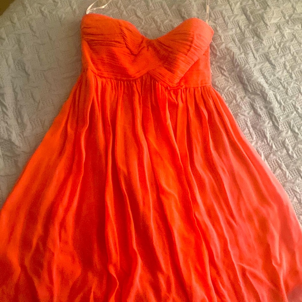 Coral strapless dress. Beau girl color. Pictures don’t do it Justice